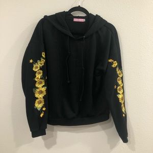 Black Sunflower Hoodie with Sunflower Embroidery